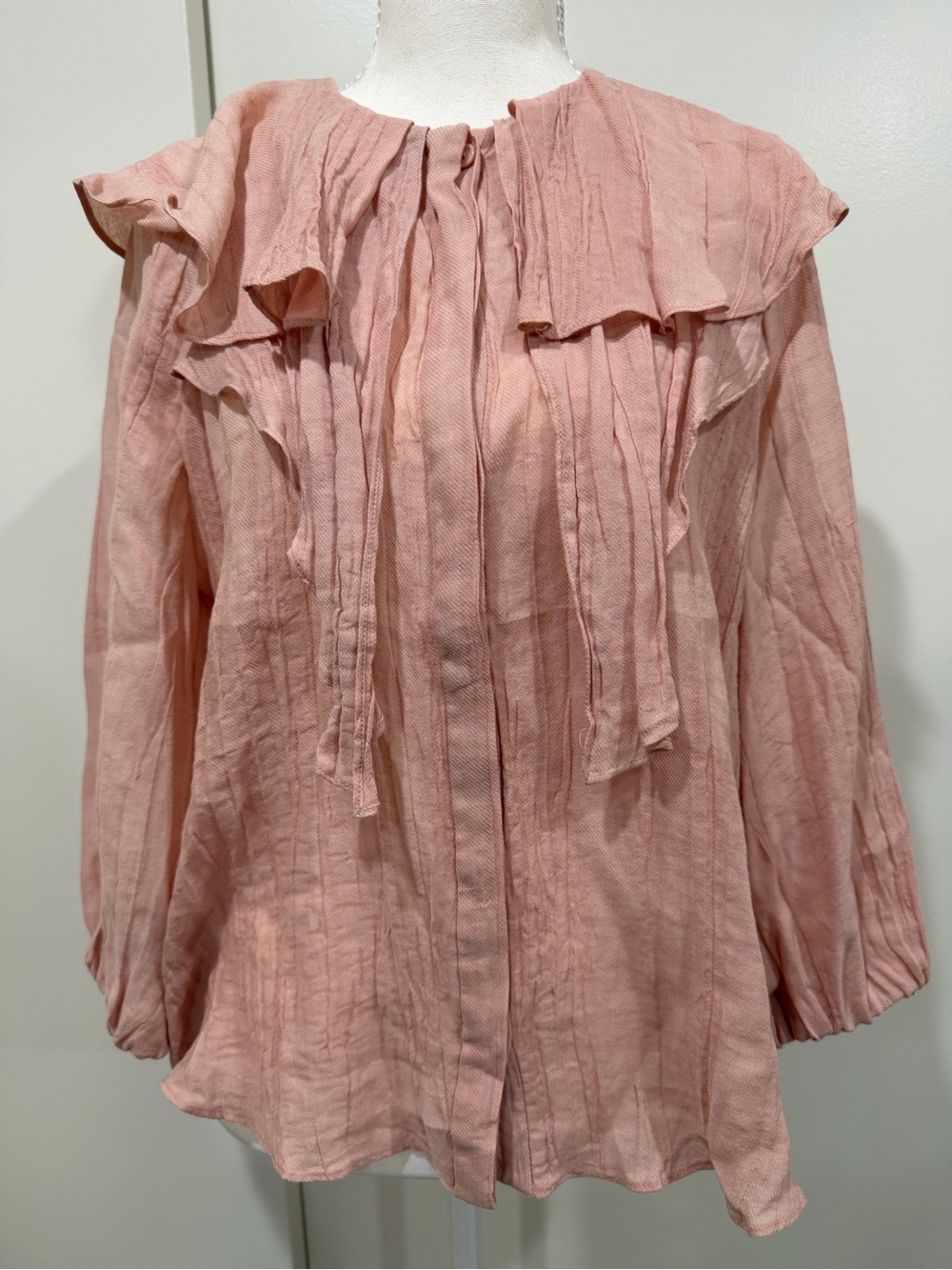 Zara Women's Pink Ruffle-Trim Blouse